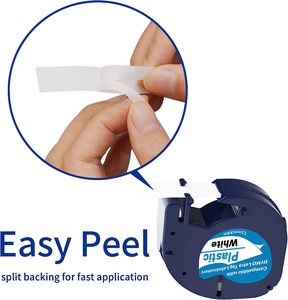 Cinta de Etiquetas Compatible con <span class=keywords><strong>Dymo</strong></span> <span class=keywords><strong>LetraTag</strong></span>, Repuesto para 91201, 91331, 91221, 59422, S0721610, 12 mm x 4 m, Negro sobre Blanco, Plástico - Product Image 4