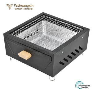 Estufa de carbón cuadrada de metal para acampar al aire libre con mango de madera y ranuras de ventilación para cocinar a la parrilla - Product Image 5