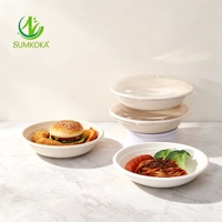 Bol à salade rond en bagasse de canne à sucre biodégradable Sumkoka 24oz 32oz, jetable, compatible micro-ondes, qualité alimentaire, avec couvercle