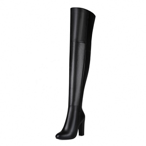 Bottes cuissardes sexy noires à talon haut et bout rond, avec fermeture éclair latérale, style européen et américain, pour femme, <span class=keywords><strong>taille</strong></span> 47 - Product Image 2