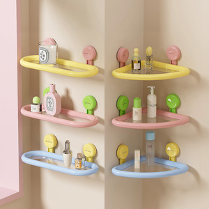 Macaron Triangle Suction Cup Shelf Corner Mounted No <b>Drill</b> Required Bathroom Kitchen Wall Organizer Storage Rack - Product Image 1