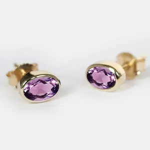 Dainty custom stone designs stud earrings 925 sterling silver accessories natural amethyst loose gemstone stud