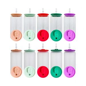 Blank Sublimation Clear Frosted Soda Bottle 16Oz <b>Beer</b> Glass Can With Colored Silicone Lids - Product Image 4