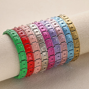 Pulsera Elástica <span class=keywords><strong>de</strong></span> <span class=keywords><strong>Acero</strong></span> Inoxidable con Módulos Italianos Chapados en Oro Multicolor BS2090, Pulseras con Dijes <span class=keywords><strong>de</strong></span> Moda para Mujer - Product Image 3