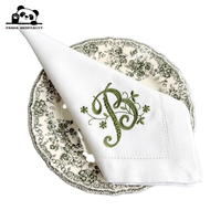 Serviette de cocktail en lin brodée de haute qualité pour restaurant, décor de table monogrammé