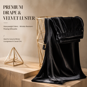 Custom <strong>Womens</strong> <strong>Black</strong> <strong>Velvet</strong> Casual Wide Leg Pants OEM ODM Elastic Waist Drawstring <strong>Trousers</strong> with Side Stripe - Product Image 5