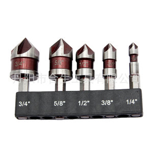 82 Degree Red Five Blade <b>Chamfering</b> <b>Tool</b> Woodworking Hole Opening Countersunk Drill Set 1/4 Shank Diameter - Product Image 1