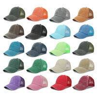 Casquette de baseball d'extérieur transfrontalière en coton lavé et tissu mesh respirant, 6 panneaux, réglable, avec logo personnalisé brodé et impression