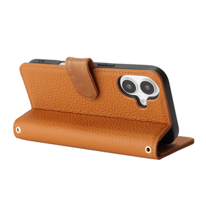 Compatible avec 17 Pro, étui de style portefeuille, porte-cartes, fonction support, cuir véritable, antichoc, grande capacité, <span class=keywords><strong>orange</strong></span> - Product Image 3