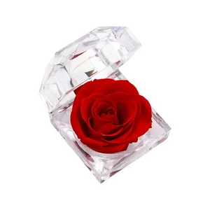 Cadeau de la Saint-Valentin : Bague <span class=keywords><strong>avec</strong></span> <span class=keywords><strong>rose</strong></span> éternelle – Vente flash usine, petite boîte à bague en acrylique (Rouge/<span class=keywords><strong>rose</strong></span> éternel) - Product Image 3