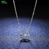 Collier en moissanite en forme de planète en argent sterling 925, chaîne en argent avec design planète en moissanite