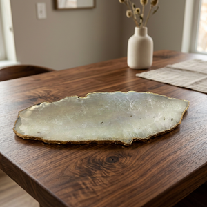 Bandeja de piedra de ágata de sal blanca, plato de borde dorado, artesanías de cristal Natural hechas a mano, venta al por mayor, plato para servir a granel, mascota de piedras preciosas - Product Image 3