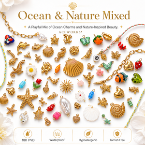 Mezcla Océano y Naturaleza |   Colgantes de Acero Inoxidable con Baño de Oro PVD de 18K para la Creación de Joyería DIY |   Impermeable e Hipoalergénico - Product Image 1