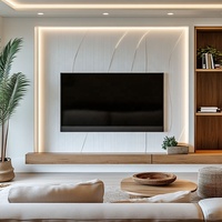 Meuble TV flottant en chêne clair moderne, console multimédia minimaliste en bois naturel avec étagères ouvertes, centre de divertissement contemporain