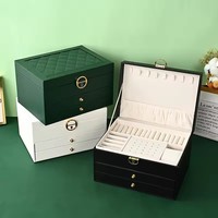 3-слойная большая шкатулка для ювелирных изделий из искусственной кожи с 2 ящиками и бархатным лотком для колец, ожерелья, браслета, часов, держателя для серег, органайзера