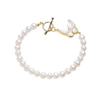 Bracelet en perles d'eau douce naturelles pour femme, avec papillon Fritillaria, trèfle à quatre feuilles et fermoir OT, design de niche, bijoux haut de gamme