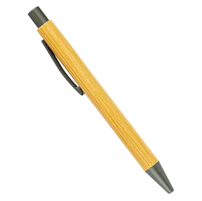 Penna a sfera pubblicitaria retrattile incisa in legno di bambù con inchiostro nero blu da 1 mm