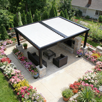 Pergola bioclimatique moderne avec toit à lamelles motorisées en aluminium, imperméable, éclairage RGB à intensité variable
