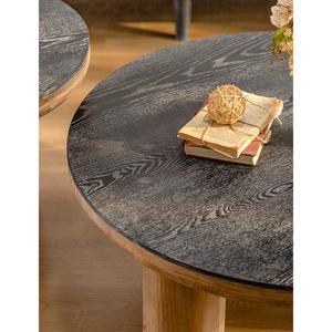 Muebles para el hogar Retro japoneses, diseño redondo de baja altura, Wabi-Sabi, mesa de centro de sala de estar de madera maciza - Product Image 4
