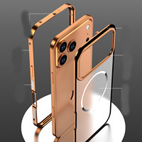 Funda para Teléfono con Marco Magnético de Metal y Parte Trasera Transparente de PC, con Hebilla Elástica y Cierre a Presión, para iPhone 17 Pro Max 16, Cubierta Protectora de Aluminio