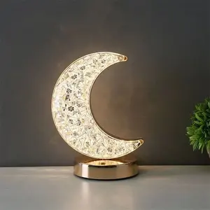 Lampe de table LED 3 couleurs rechargeable en métal pour chambre à coucher moderne Veilleuse USB en forme de fleur, étoile lune