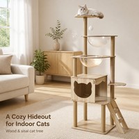 Arbre à chat intégré, meuble pour chat gain de place avec lit pour chat en forme de capsule spatiale, griffoir