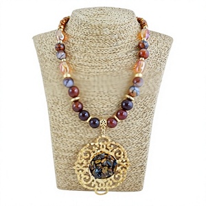 Best Quality Bohemian Resin <b>Beaded</b> <b>Necklace</b> With Orange And Purple Stones Premium Trendy Unisex Fashionable Jewelry for Woman - Product Image 5