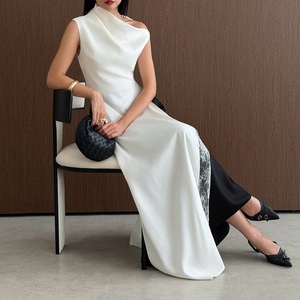 Custom <b>High</b> Quality Summer Ladies' Strapless Sleeveless Contrasti Contrasting Black and White Spliced <b>Split</b> Fitted Maxi <b>Dress</b> - Product Image 1