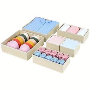 Lot de 4 boîtes de rangement modernes pliables en <span class=keywords><strong>tissu</strong></span> pour tiroirs et armoires, séparateurs de vêtements, sous-vêtements, chaussettes et soutiens-gorge, sans électricité requise LG-Q033 - Product Image 3