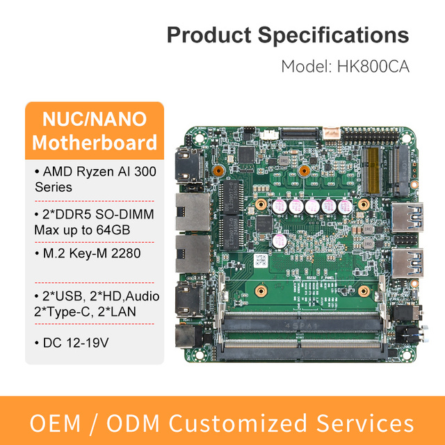 AMD AI 9 HX 370 / AI 9 365 / AI 7 350 X86 Industrial Motherboard 2*DDR5 2*Lan RS232 2*USB 2*HD/Type-C AI Robot NUC Board
