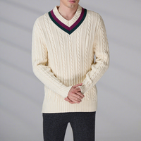Pull-over classique de luxe à col en V, broderie personnalisée BSCI, manches longues, en coton blanc tricoté pour homme