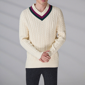 Suéter de Punto Clásico de Lujo con Cuello en V, Personalizado con Bordado BSCI, de Manga Larga, de Algodón Blanco, para Hombre - Product Image 6