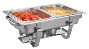 Buphex SS201 Economy Chafer 9L 633-2 Fixed Stand Chafing Dish 8L With GN1/2x2 Food Container For Hotel Restaurant Buffet Party