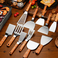 Ustensiles de cuisine Spatule de cuisson Teppanyaki en acier inoxydable avec manche en bois Haute qualité Facile à nettoyer Outils multifonctions pour steak