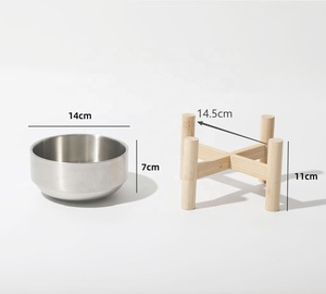 Gamelle pour <span class=keywords><strong>chat</strong></span> en acier inoxydable 304 de qualité supérieure avec support surélevé en bois massif, anti-déversement, inclinée, antidérapante, pour chien, écologique - Product Image 6