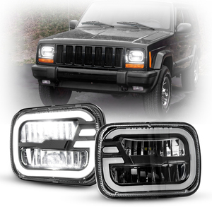 Accessoires automobiles pour anciennes Jeep Cherokee XJ Comanche MJ <span class=keywords><strong>Wrangler</strong></span> <span class=keywords><strong>YJ</strong></span>, phares LED carrés 5x7 pouces, blanc/ambre, halo - Product Image 1