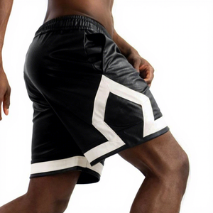 Pantalones Cortos Deportivos de Satén Negro para Hombre con Franja Lateral Blanca, Cintura con Cordón Ajustable, Estilo Deportivo, Secado Rápido, Corte Medio - Product Image 5