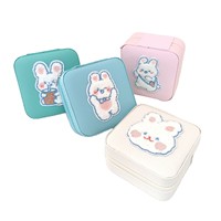Boîte à bijoux en cuir PU en forme de petit lapin de dessin animé pour organiser les bijoux, boîte à accessoires pour filles, pratique pour les voyages et portable