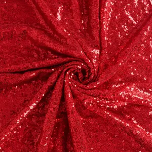 China Factory Price Direct Cheap 100% Polyester Paillette Sequined Fabrics 3mm Red Shiny Fabric For Women Party Dress Cloth