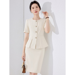 Women's Two Piece Suit Set Short Sleeve Elegant Business Commute Spring Worsted Fabric LX6629 - Product Image 2