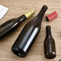Oshow Promotion Bouteille de vin en verre écologique, 375ml, 500ml, 750ml, vert mat, ambré, transparent, à col long, forme Bourgogne, avec bouchon en liège et capsule ROPP