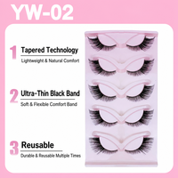 10 paires de faux cils synthétiques 3D réutilisables, cils complets semi-faits à la main, bande noire, deux styles