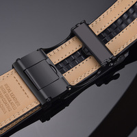Ceinture de luxe en cuir pour hommes, accessoire classique avec boucle automatique noire, design de marque, idéal pour le travail