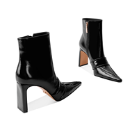 Bottines personnalisées en cuir de vache avec doublure en peau de mouton, bout pointu, talon épais, fermeture éclair, boucle, semelle antidérapante, mode femme automne hiver