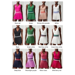 Ensemble 2 pièces pour femmes : Robe <span class=keywords><strong>de</strong></span> tennis côtelée style polo et jupe plissée <span class=keywords><strong>taille</strong></span> haute, avec crop top sans manches dos nageur rembourré, tenue <span class=keywords><strong>de</strong></span> <span class=keywords><strong>golf</strong></span> et d'entraînement - Product Image 5