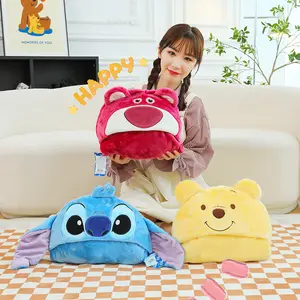 Lilo Stitch Throw Pillow Blankets Two In One Kawaii Flannel Pillow Thickened Nap Blanket Living Room Child Bedroom Decoration