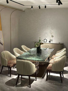 Ensemble de salle à manger en marbre <span class=keywords><strong>Palladium</strong></span> Smeraldo Fusion luxueux et confortable, moderne, poli, durable, 7/8 pièces, meubles de maison - Product Image 3