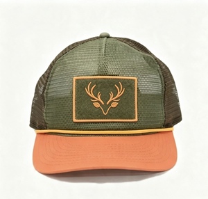 Wholesale Custom Hunting Trucker <b>Hat</b> Mesh <b>Hat</b> With Patch Embroidery Logo Rope Detail Two Tone Outdoor Baseball <b>Cap</b> Snapback <b>Cap</b> - Product Image 1