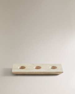 Stonekocc 25.5x2.3x10cm bougeoir en pierre de travertin naturel bougeoir style wabi-sabi <span class=keywords><strong>3</strong></span> trous décor à la maison avec parfum de thé - Product Image 3