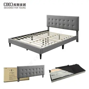 Cabeceira de veludo tufado KD Moderno, cama estofada em tamanho Queen/King, cama de madeira macia, cama de tamanho duplo